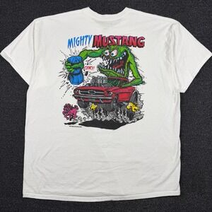 Ed Big Daddy Roth Rat Fink Mighty Mustang Graphic Tee Mens 2XL White 2009 Y2K